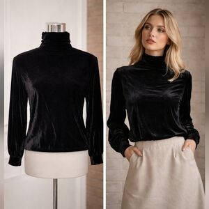 Vintage Black Rayon Silk Blend Blouse Mock Neck Gothic Dark Academia ElegantTop